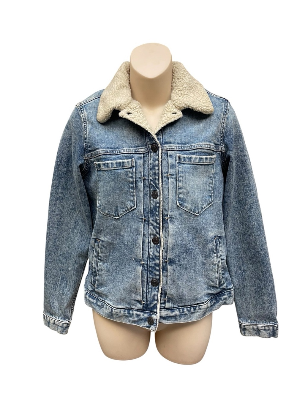 Gap 1969 Women’s Sherpa Collar Denim Jacket Size S Medium Wash Trucker